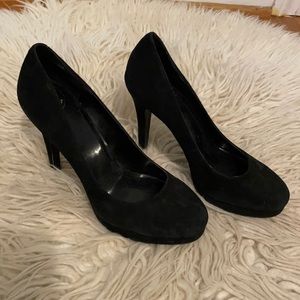 BCBG black suede heels